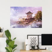Ein antikes chinesisches Gebäude auf einer Bergspi Poster (Heimbüro)