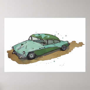Ein antikes Sedan aus den 1950er Jahren Poster