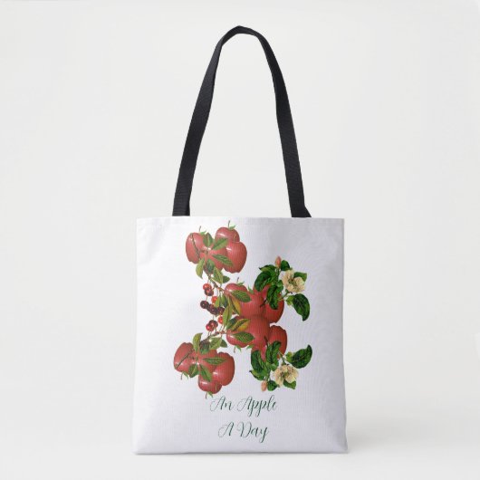 Ein Apfel-A-Day-Stil, der in einem grünen Foliage- Tasche (Vorderseite)