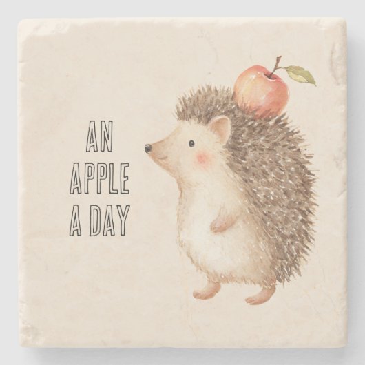 Ein Apfel Am Tag Igel Steinuntersetzer (Vorderseite)