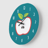 Ein Apfel mit roter Kontur und grünen Blätter Große Wanduhr (Winkel)
