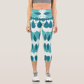 Ein aquamarin-weiß-trendiges Stoffmuster Design Ca Capri Leggings (Vorderseite)