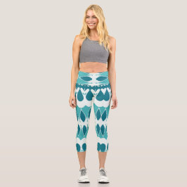 Ein aquamarin-weiß-trendiges Stoffmuster Design Ca Capri Leggings
