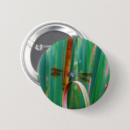 Ein aquamariner Mit Augen Drachenfliege mit Käfern Button (Vorne & Hinten)