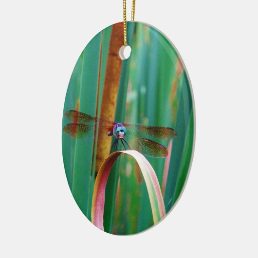 Ein aquamariner Mit Augen Drachenfliege mit Käfern Keramikornament (Links)