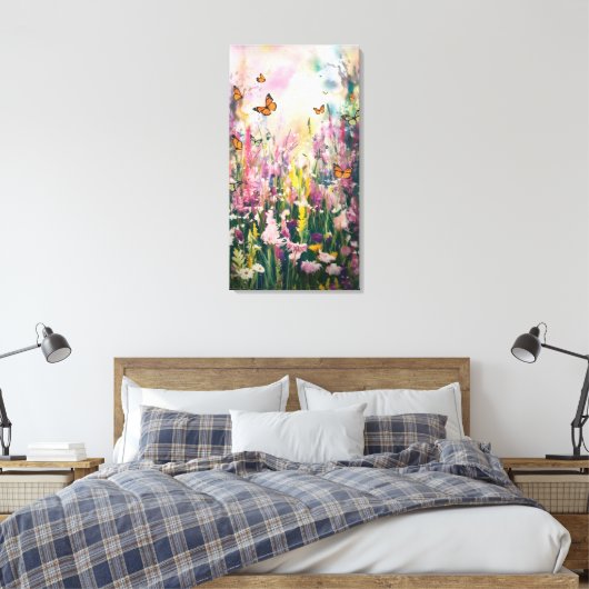 Ein Aquarellbild, das das Feld Wildblume darstellt Leinwanddruck (Insitu (Schlafzimmer))