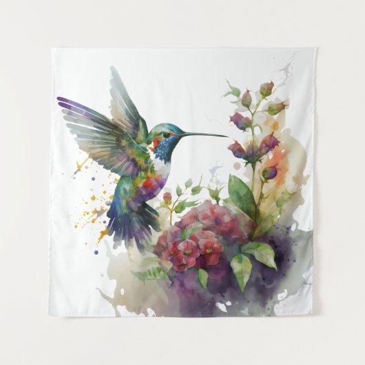 Ein Aquareller Delikatesse Hummingbird Mauer Art Wandteppich (Vorderseite)