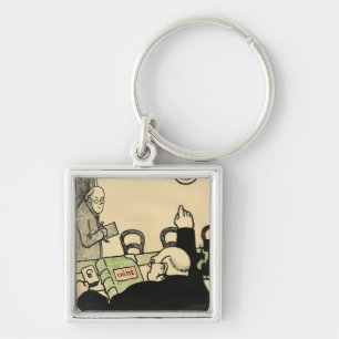 Ein Arbeitgeber schmeißt einen seiner Angestellten Schlüsselanhänger