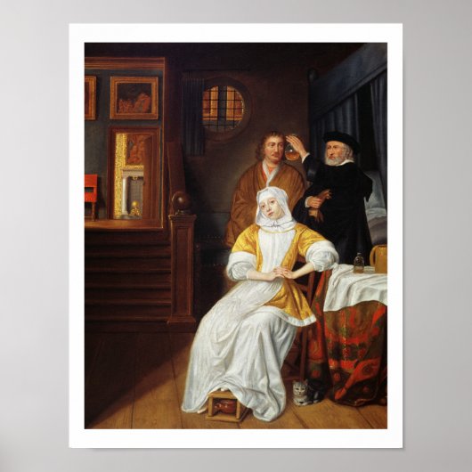 Ein Arzt, der eine junge Frau in einem Schlafzimme Poster (Vorne)