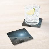 Ein Asteroidengürtel rund um den hellen Star Vega. Rechteckiger Pappuntersetzer (Vor Ort)