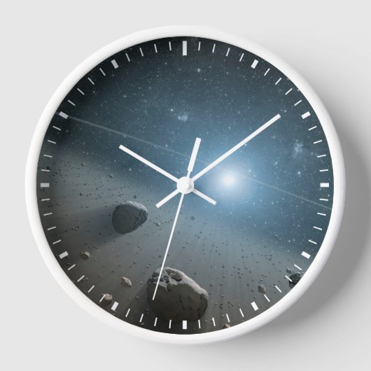 Ein Asteroidengürtel rund um den hellen Star Vega. Uhr (Vorderseite)