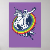 Ein Astronaut, der ein Einhorn durch einen Regenbo Poster (Vorne)