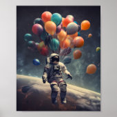 Ein Astronaut, der in der Luft mit Ballons schwebe Poster (Vorne)