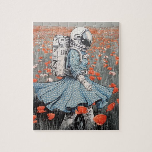 ein Astronaut in einem blauen Kleid, der in Pappi  Puzzle (Vertikal)
