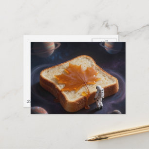Ein Astronaut mit einem Frühstück-Ahornsirup-Brot Postkarte
