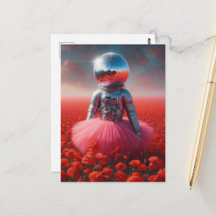 Ein Astronaut mit einem rosa Tutu Disco-Kugel-Kopf Postkarte