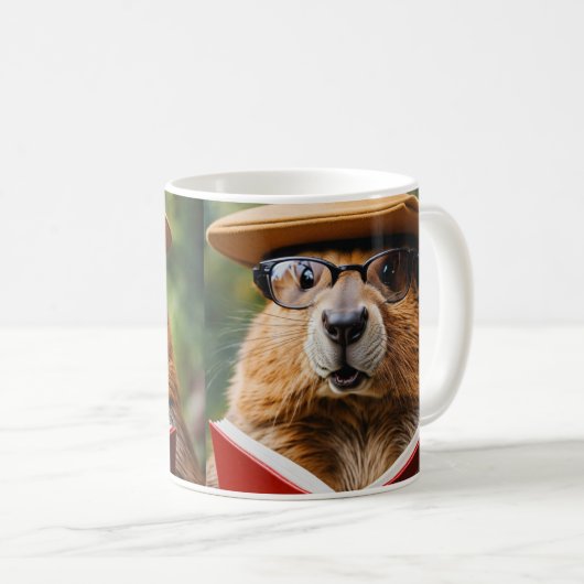 Ein Atelierbiber mit überdimensionaler Brille Kaffeetasse (VorderseiteRechts)