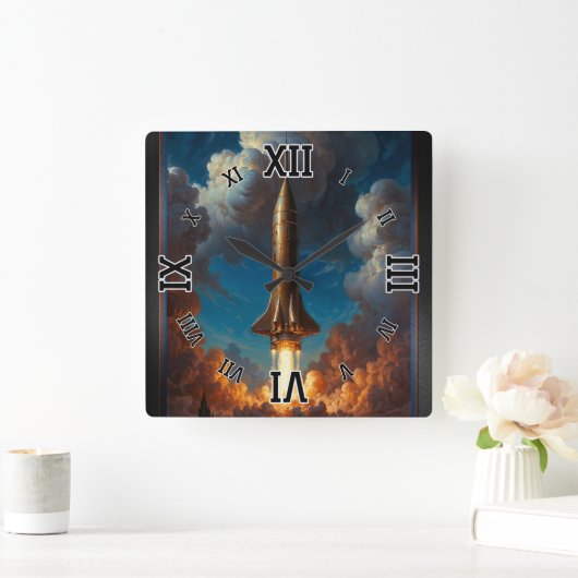 Ein atemberaubender Raketenstart für den Retro-Fus Quadratische Wanduhr (Zuhause)