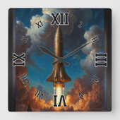 Ein atemberaubender Raketenstart für den Retro-Fus Quadratische Wanduhr (Vorderseite)