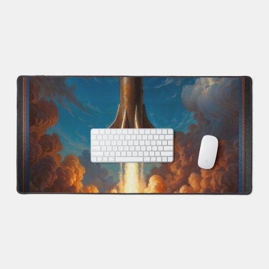 Ein atemberaubender Raketenstart für den Retro-Fus Schreibtischunterlage (Tastatur & Maus)