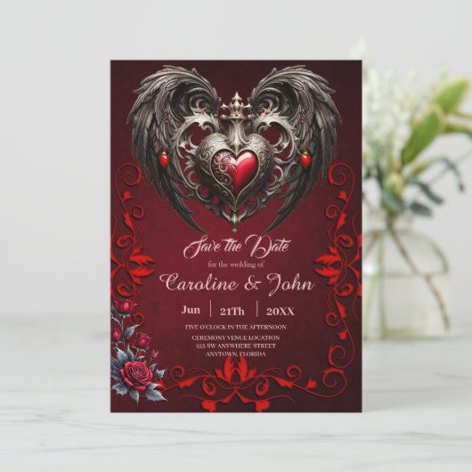 Ein atemberaubendes gotisches Herz mit eleganten,  Save The Date (Stehend Vorderseite)