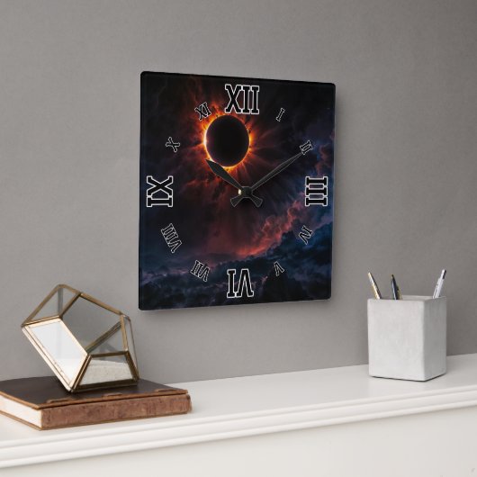 Ein atemberaubendes Sonnenbad Eclipse Kunst von Xz Quadratische Wanduhr (Büro)