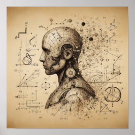 Ein auf einem Datenblatt überlagerter Mensch Poster