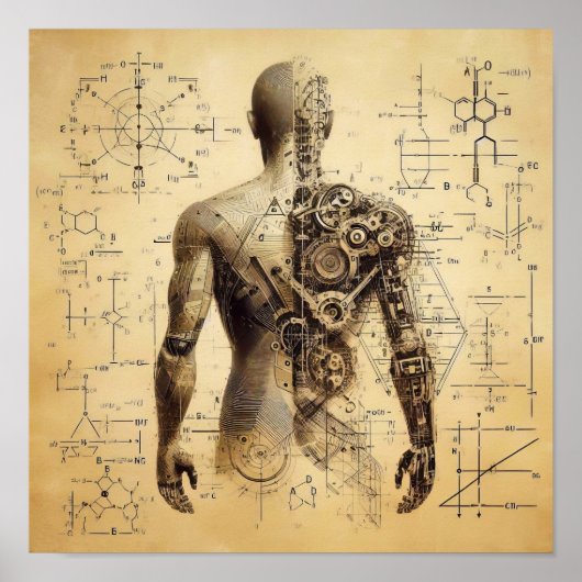 Ein auf einem Datenblatt überlagerter Mensch Poster (Vorne)