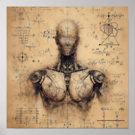 Ein auf einem Datenblatt überlagerter Mensch Poster