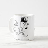 Ein aufgeweckter Mann saß auf der Decke. Funny Kaffeetasse (Vorderseite Links)