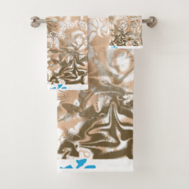 Ein ausgeklügeltes Paisley-Muster in Blau und Brau Badhandtuch Set