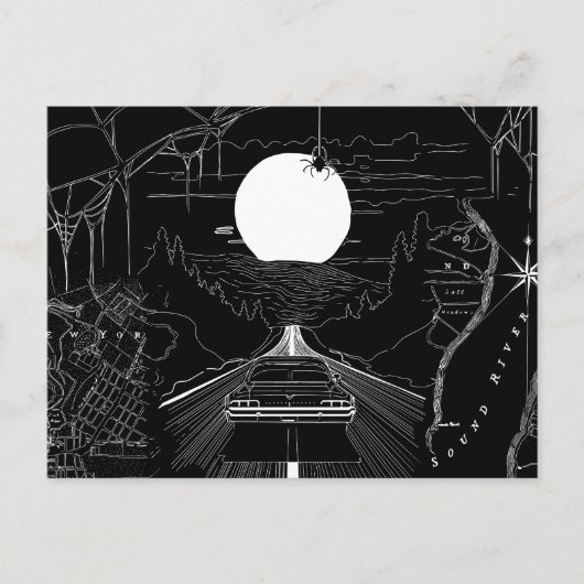 Ein Auto, das durch Wälder und Berge fährt Postkarte (Vorderseite)