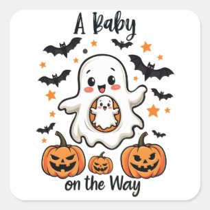 Ein Baby auf dem Weg Pastel Ghost Schwangerschaft Quadratischer Aufkleber