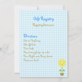 "Ein Baby blüht" Einladung zur Kinderdusche - blau (Rückseite)