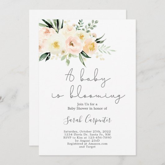 Ein Baby blüht in Grün und Dusche für ein blühende Einladung (Vorne/Hinten)