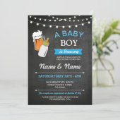 Ein Baby Boy Brauen Duschbäder Blue Chalk Einladun Einladung (Stehend Vorderseite)