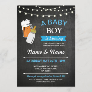 Ein Baby Boy Brauen Duschbäder Blue Chalk Einladun Einladung