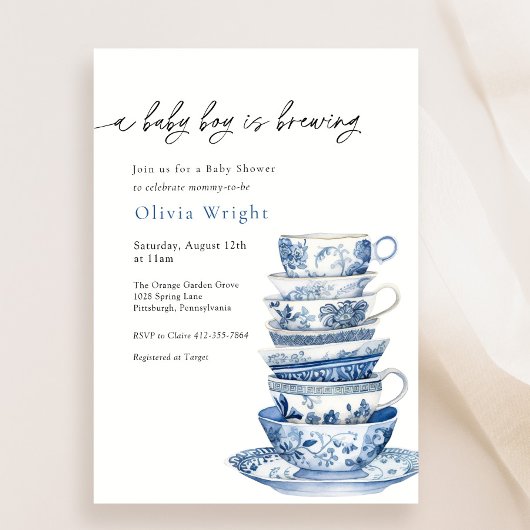 Ein Baby Boy brütet Tea Party Babydusche Einladung