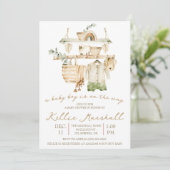 Ein Baby Boy ist unterwegs! Wäscheleine Babydusche Einladung (Stehend Vorderseite)