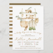 Ein Baby Boy ist unterwegs! Wäscheleine Babydusche Einladung (Vorne/Hinten)