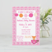 Ein Baby brät Pink Teacup Baby Girl Dusche Einladung (Stehend Vorderseite)