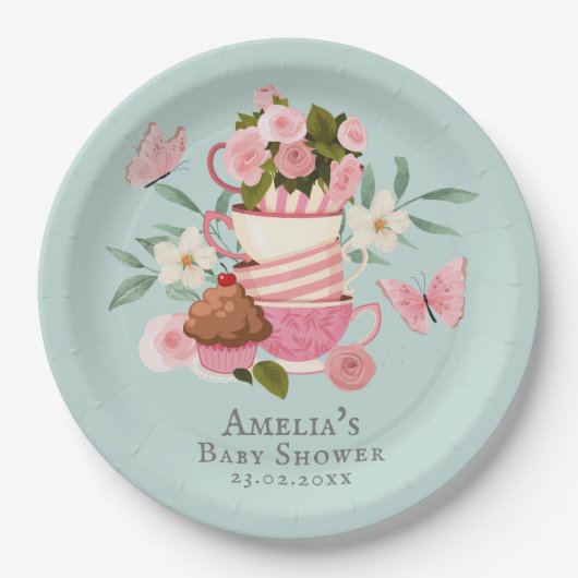 Ein Baby braut Blumenjungen Teetassen Babydusche Pappteller (Vorderseite)