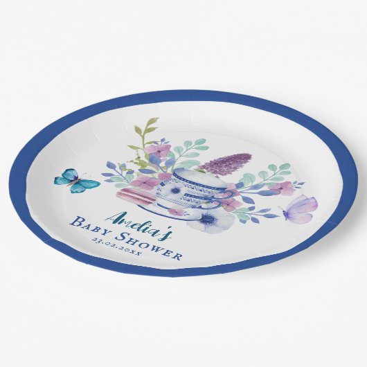 Ein Baby braut Blumenjungen Teetassen Babydusche Pappteller (Schrägansicht)