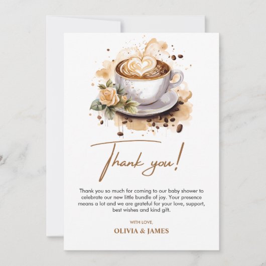 Ein Baby braut Brown Coffee Baby Dusche Dankeskarte (Vorderseite)