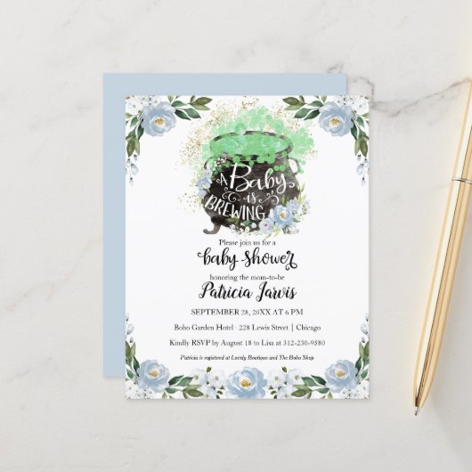 Ein Baby braut ein Babyduschbudget (Vorderseite/Rückseite Beispiel)