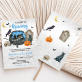 Ein Baby braut eine blaue Halloween-Babydusche Einladung