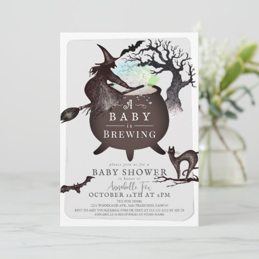 Ein Baby braut eine graue Halloween-Kinderdusche Einladung (Stehend Vorderseite)