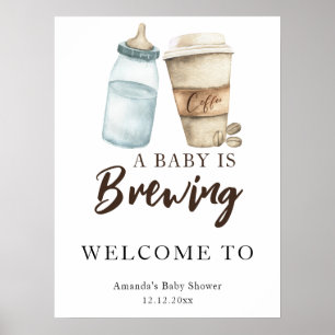 Ein Baby braut eine Kaffeebaby-Flasche Babyparty Poster