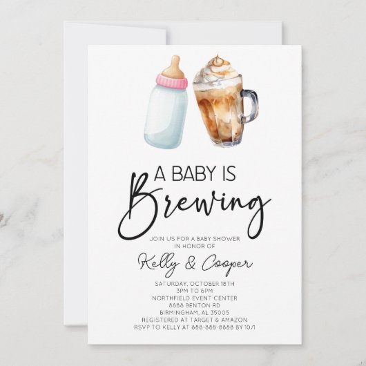 Ein Baby braut eine Pink-Flasche Kaffee-Babydusche Einladung (Vorderseite)