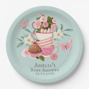 Ein Baby braut Floraltasssen Babyparty Pappteller